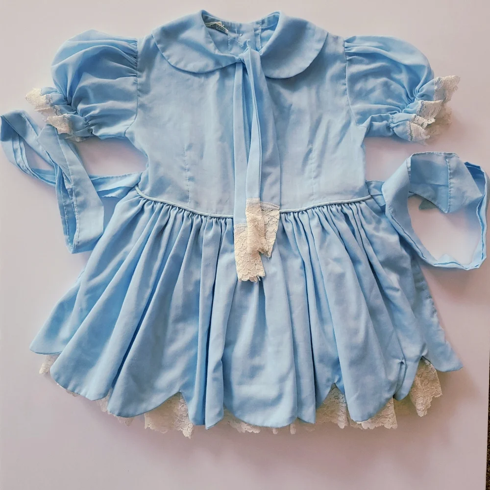 Louis Vuitton Light Blue Peter Pan Collar Pleated Kids Dress